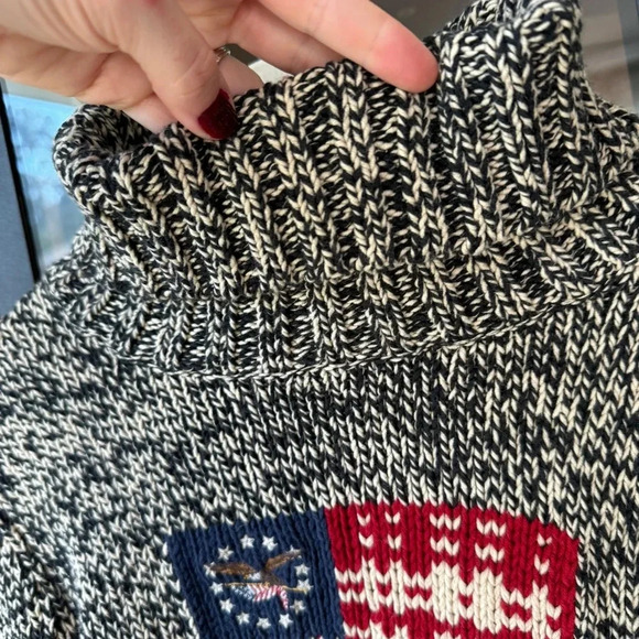 Vintage American Flag sweater chunky knit turtleneck USA jumper Ralph lauren - Picture 5 of 5